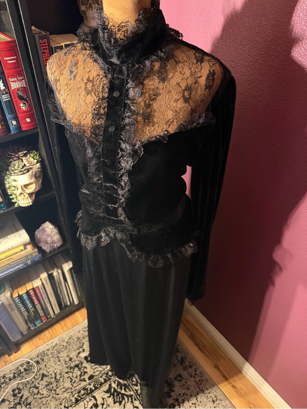 Black Lace and Velvet Victorian goth Old Timey High Neck costume